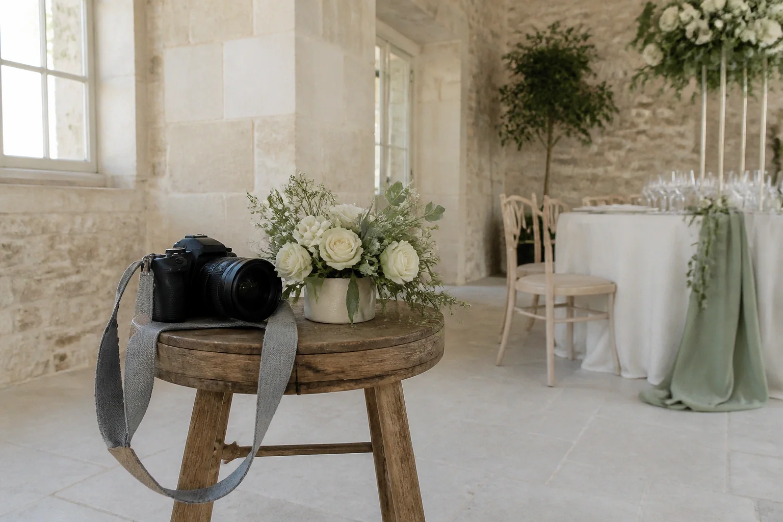 Appareil photo et accessoires de reportage de mariage — illustration générée par IA
