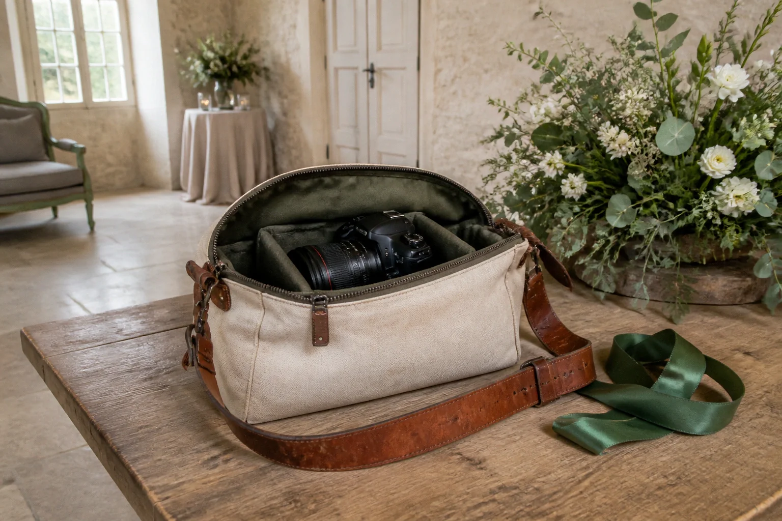 Appareil photo et accessoires de reportage de mariage — illustration générée par IA