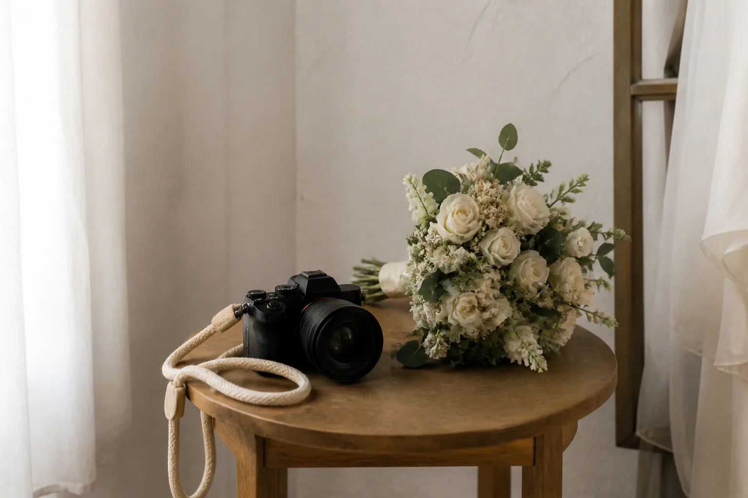 Appareil photo et accessoires de reportage de mariage — illustration générée par IA