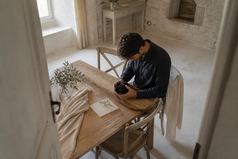 Appareil photo et accessoires de reportage de mariage — illustration générée par IA