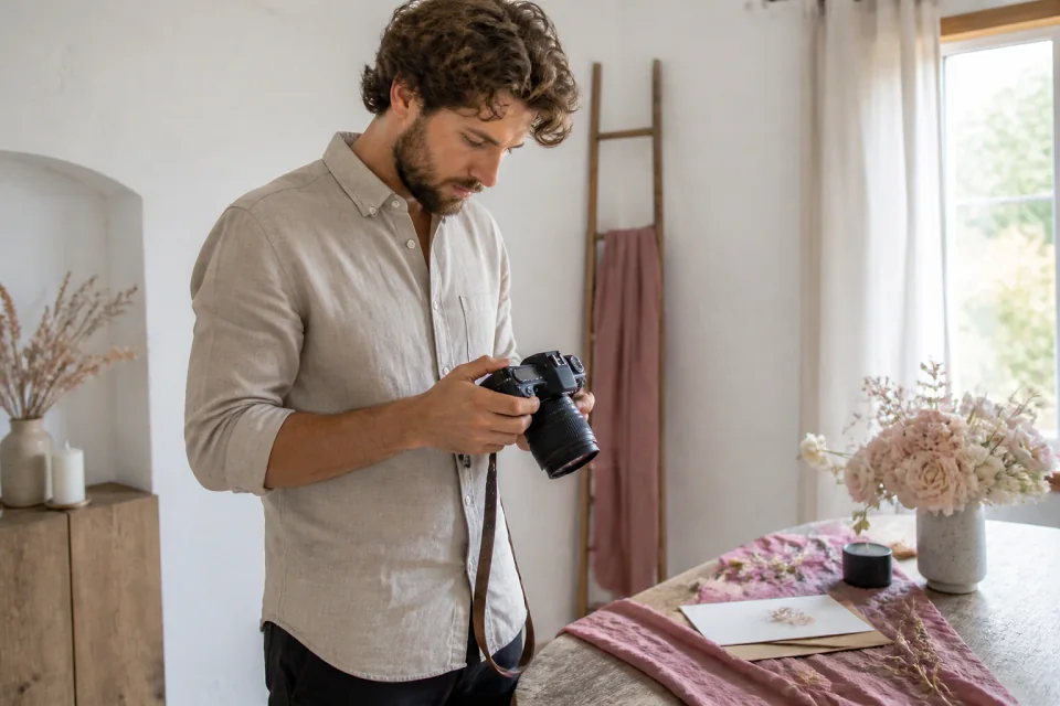 Appareil photo et accessoires de reportage de mariage — illustration générée par IA