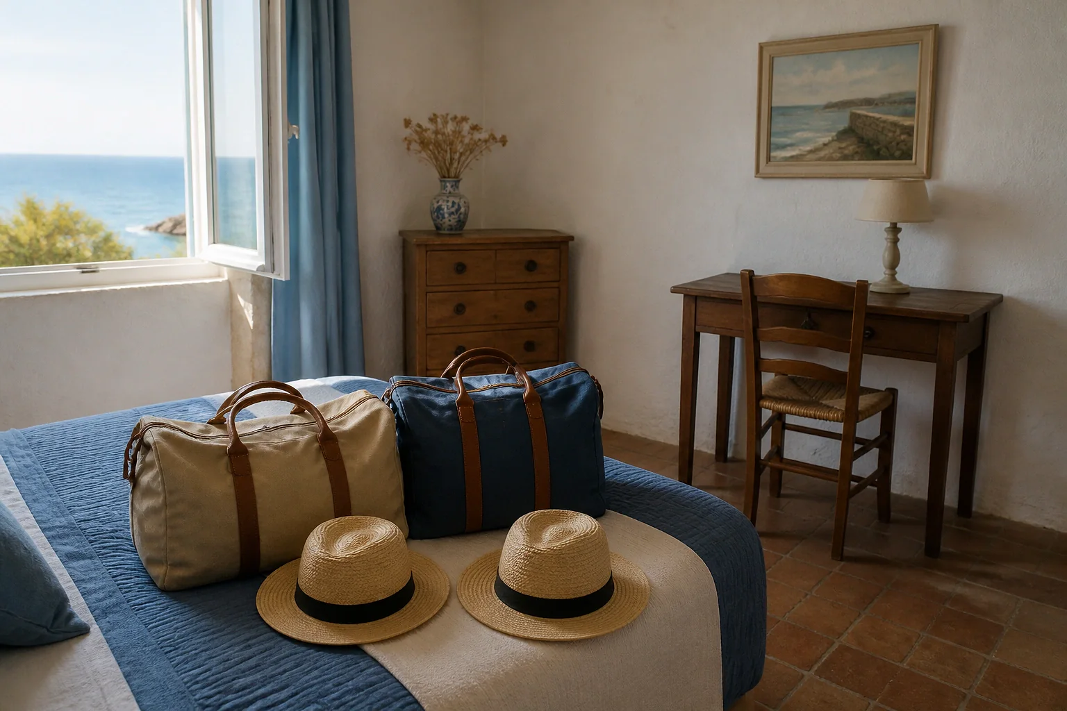 Bagages et hébergement pour un voyage de noces — illustration générée par IA
