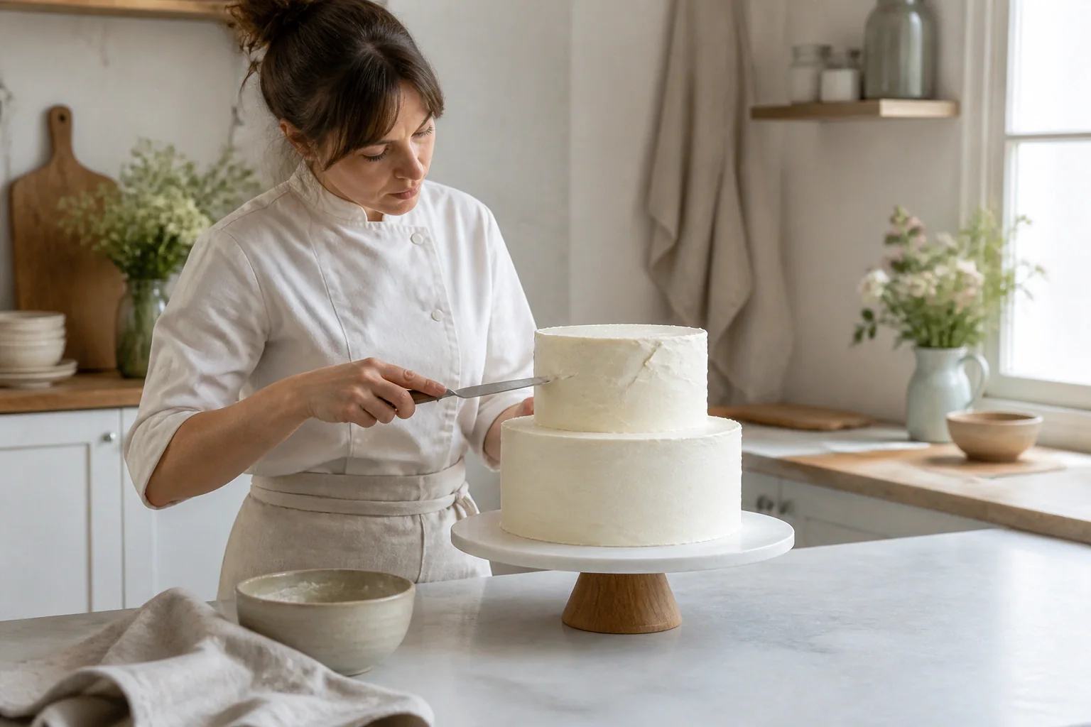 Gâteau de mariage préparé dans un atelier — illustration générée par IA