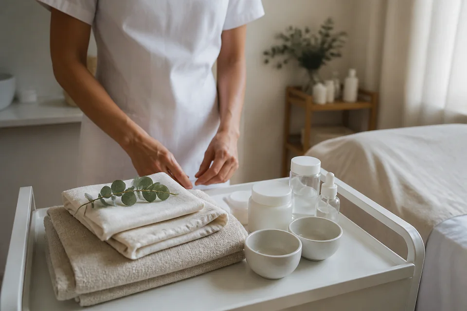 Préparation de soins esthétiques avant un mariage — illustration générée par IA