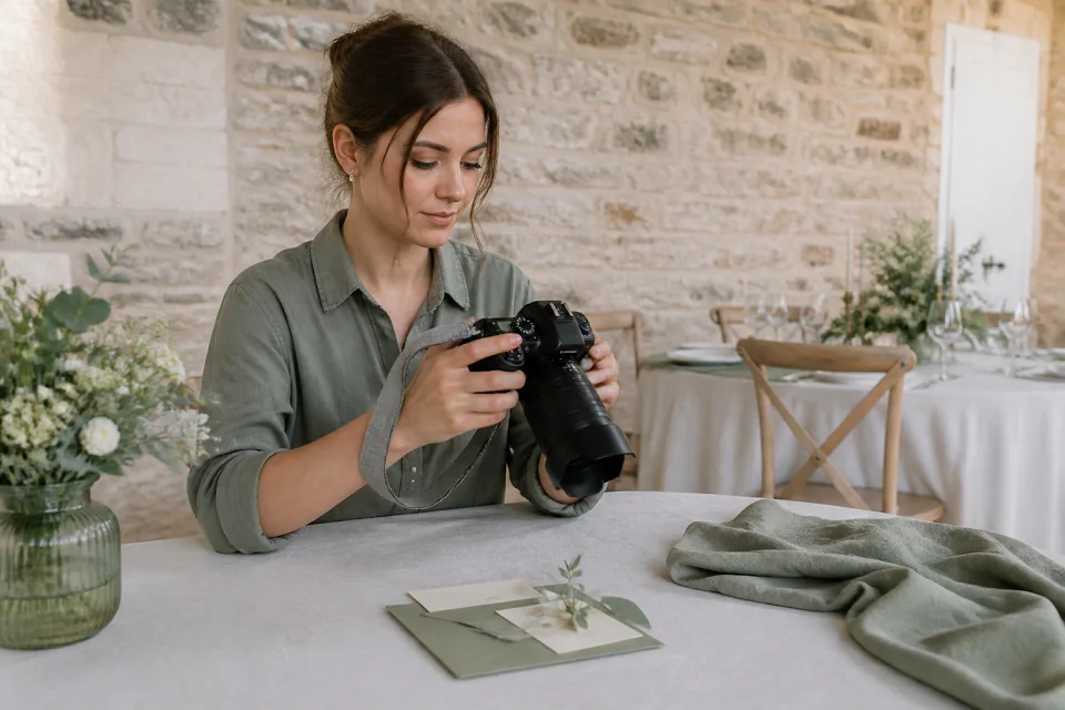 Appareil photo et accessoires de reportage de mariage — illustration générée par IA