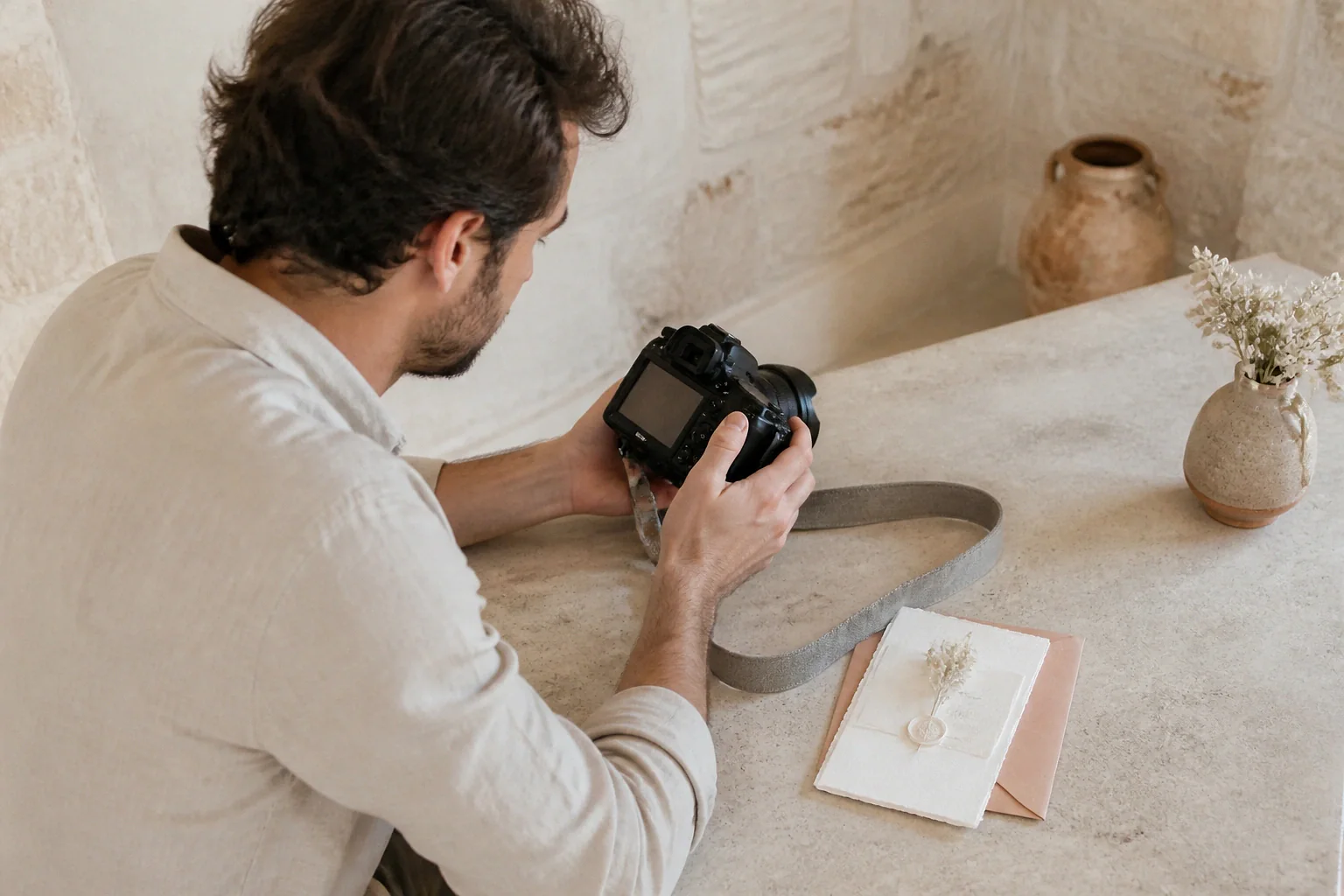 Appareil photo et accessoires de reportage de mariage — illustration générée par IA