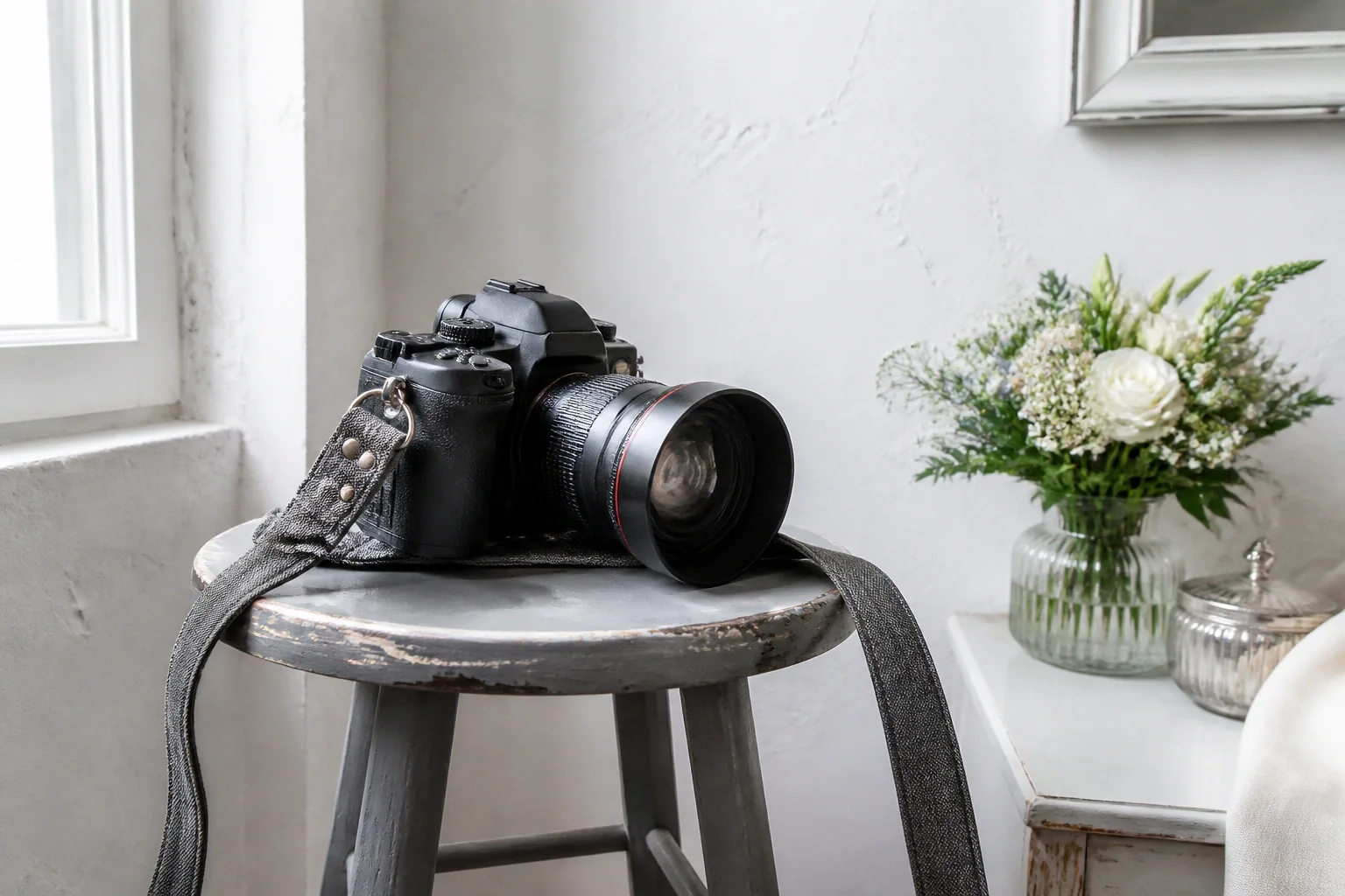 Appareil photo et accessoires de reportage de mariage — illustration générée par IA