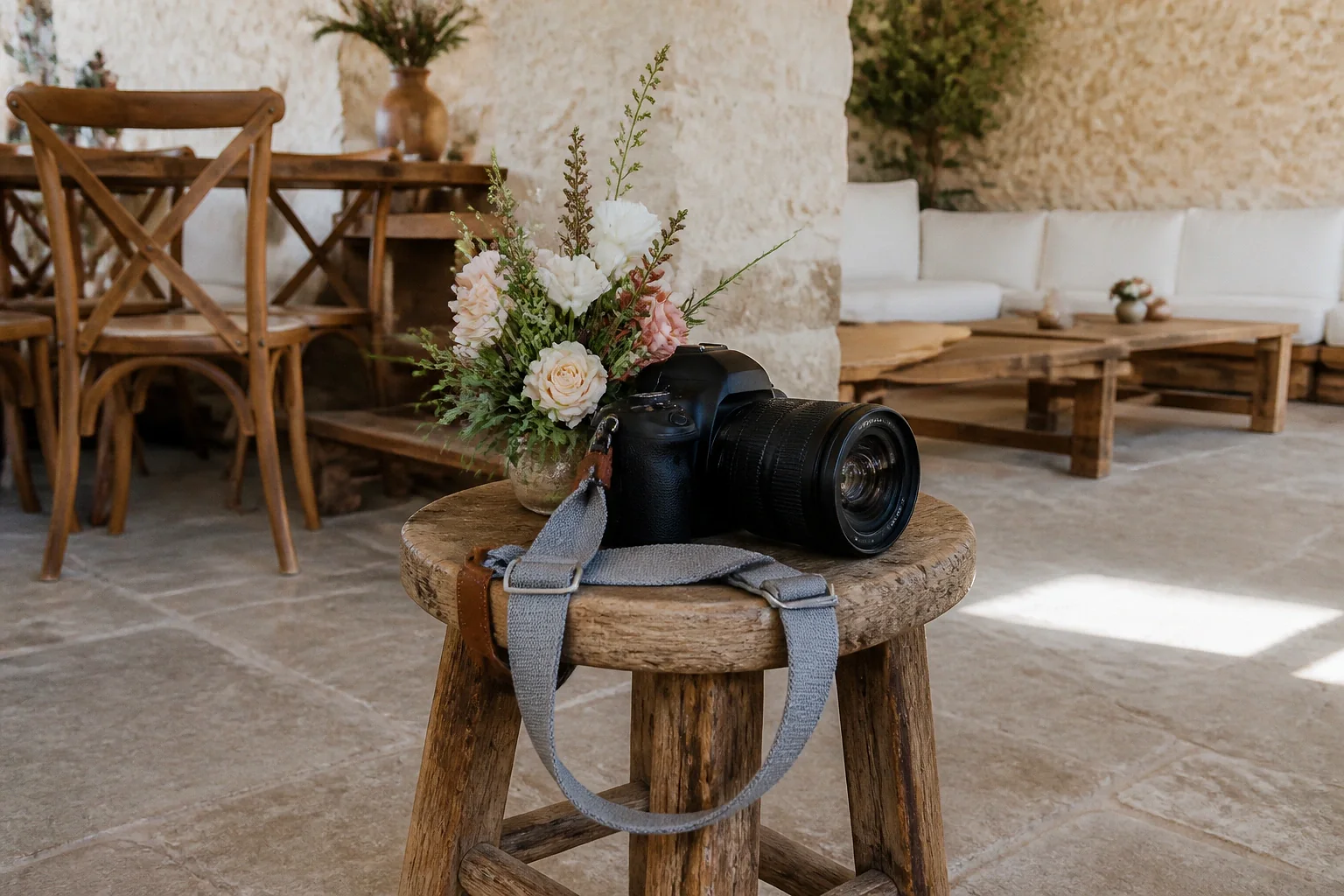 Appareil photo et accessoires de reportage de mariage — illustration générée par IA