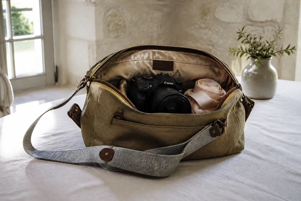 Appareil photo et accessoires de reportage de mariage — illustration générée par IA