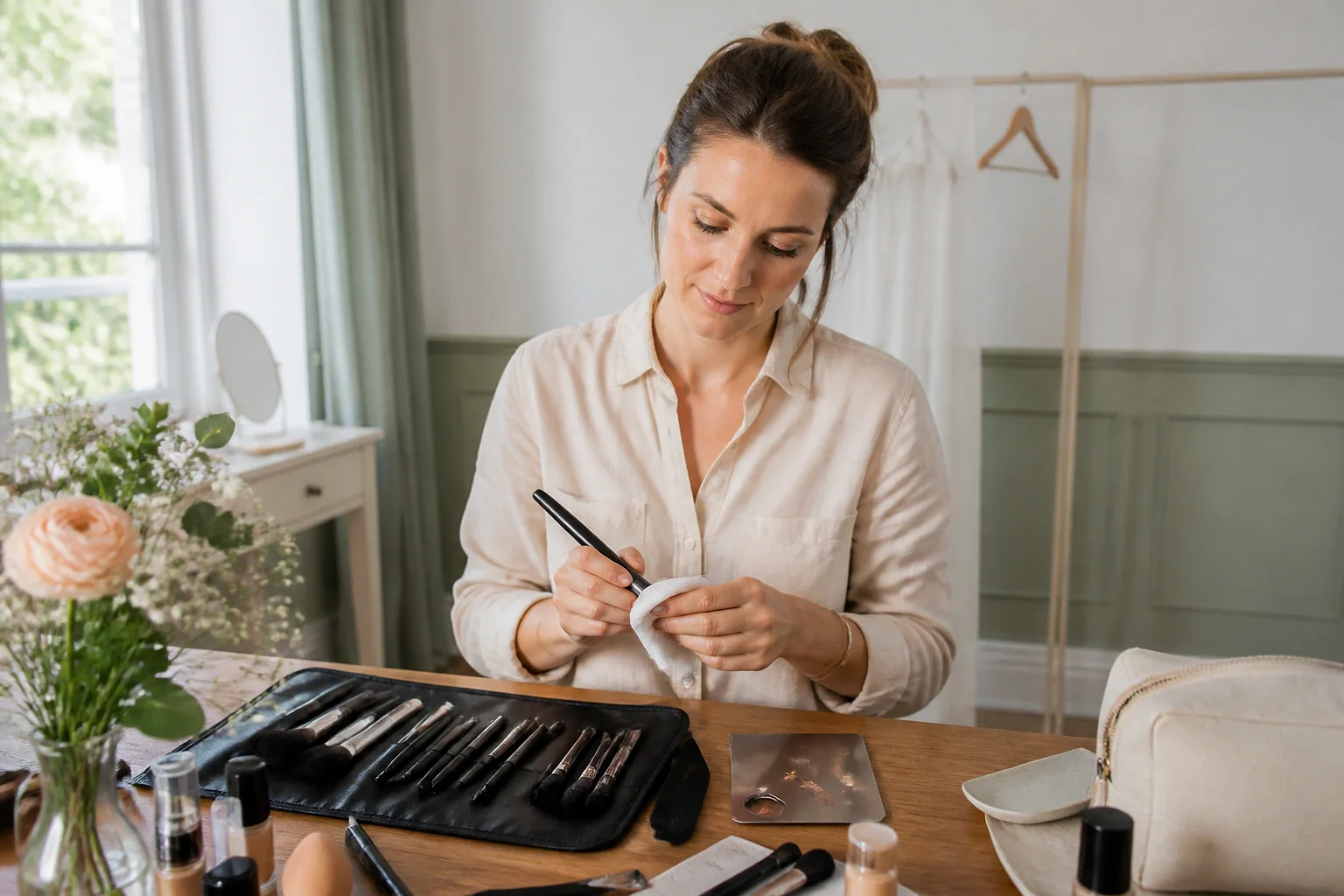 Préparation d’un maquillage de mariage — illustration générée par IA