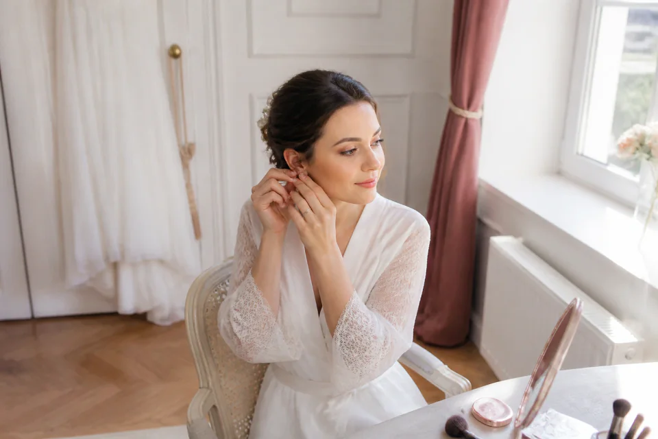 Préparation d’un maquillage de mariage — illustration générée par IA