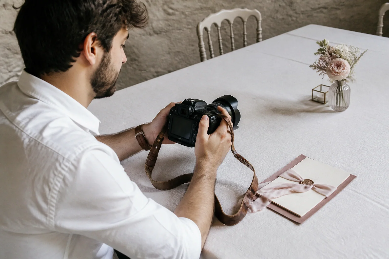 Appareil photo et accessoires de reportage de mariage — illustration générée par IA