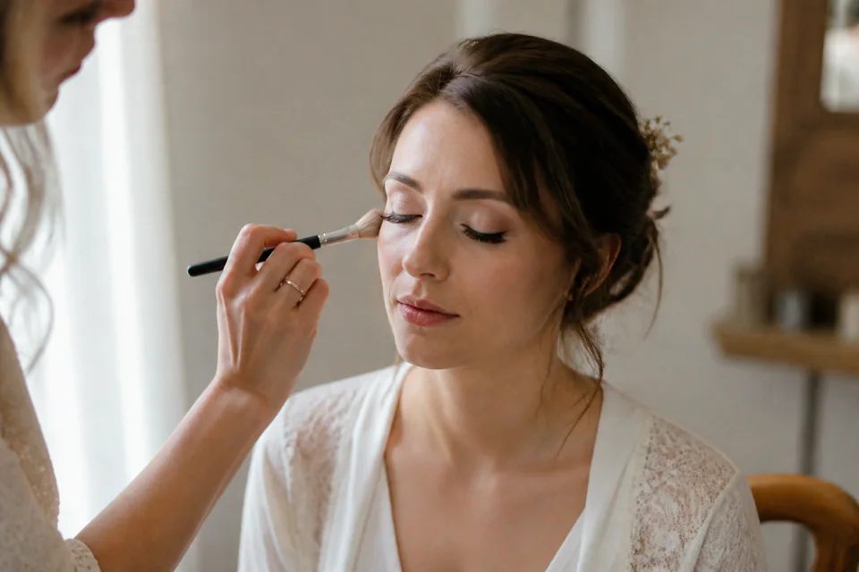 Préparation d’un maquillage de mariage — illustration générée par IA
