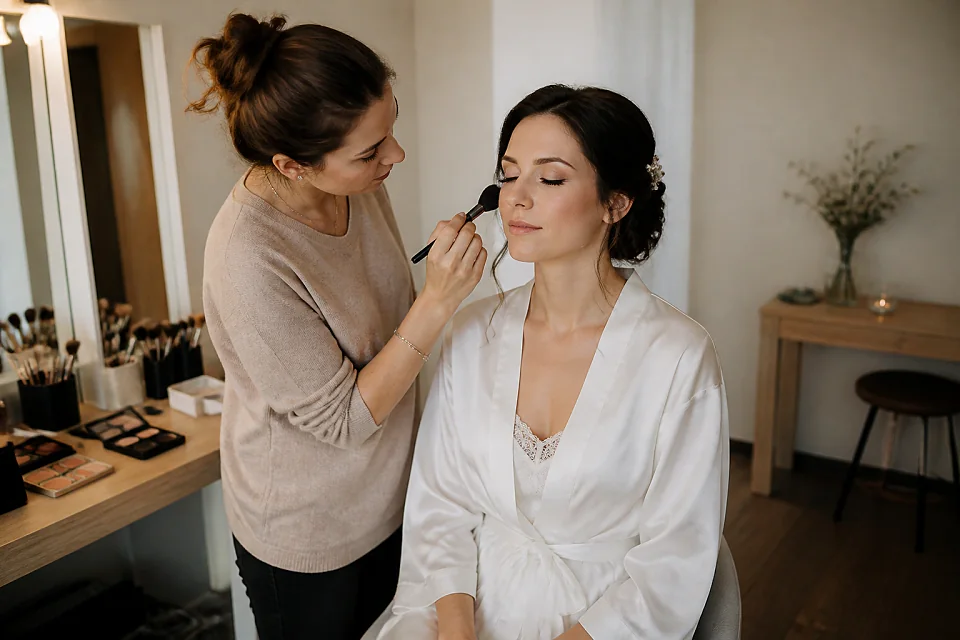 Préparation d’un maquillage de mariage — illustration générée par IA