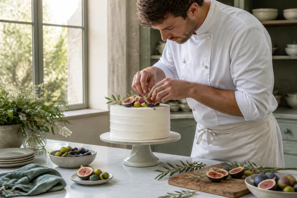 Gâteau de mariage préparé dans un atelier — illustration générée par IA
