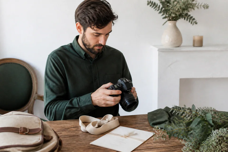 Appareil photo et accessoires de reportage de mariage — illustration générée par IA