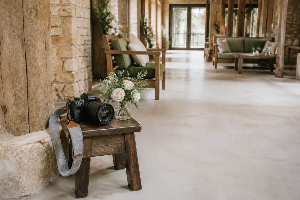 Appareil photo et accessoires de reportage de mariage — illustration générée par IA