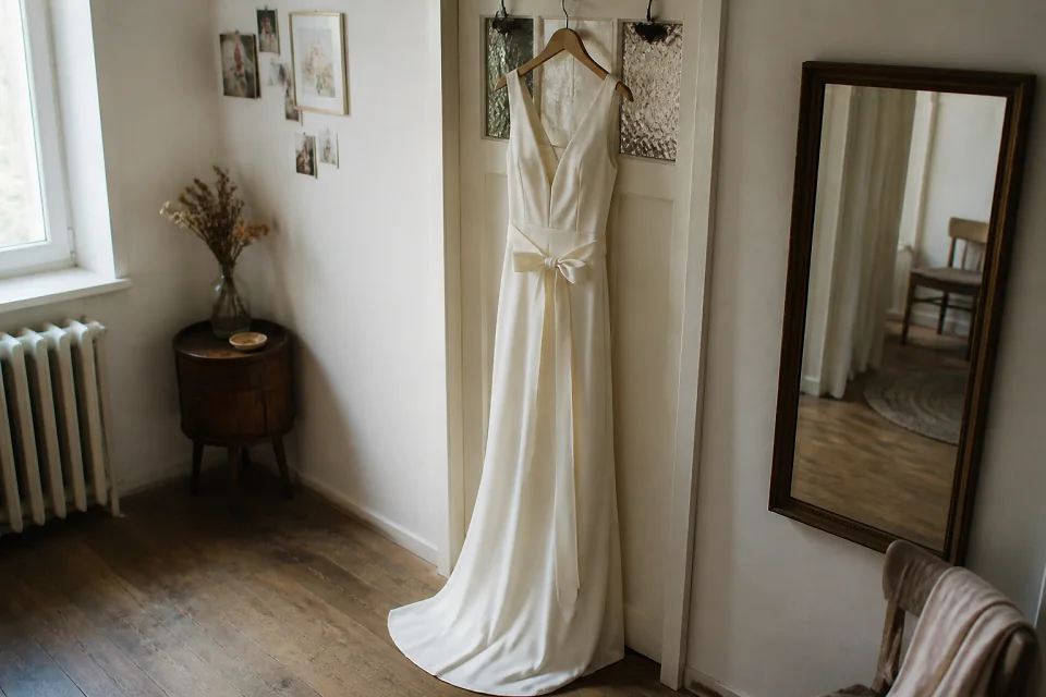 Robe de mariée dans un atelier de confection — illustration générée par IA