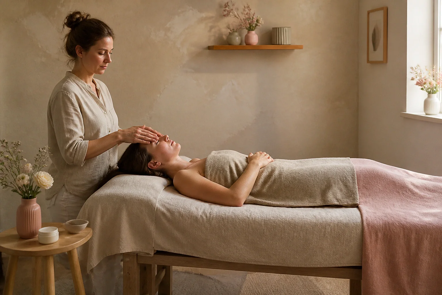 Préparation de soins esthétiques avant un mariage — illustration générée par IA