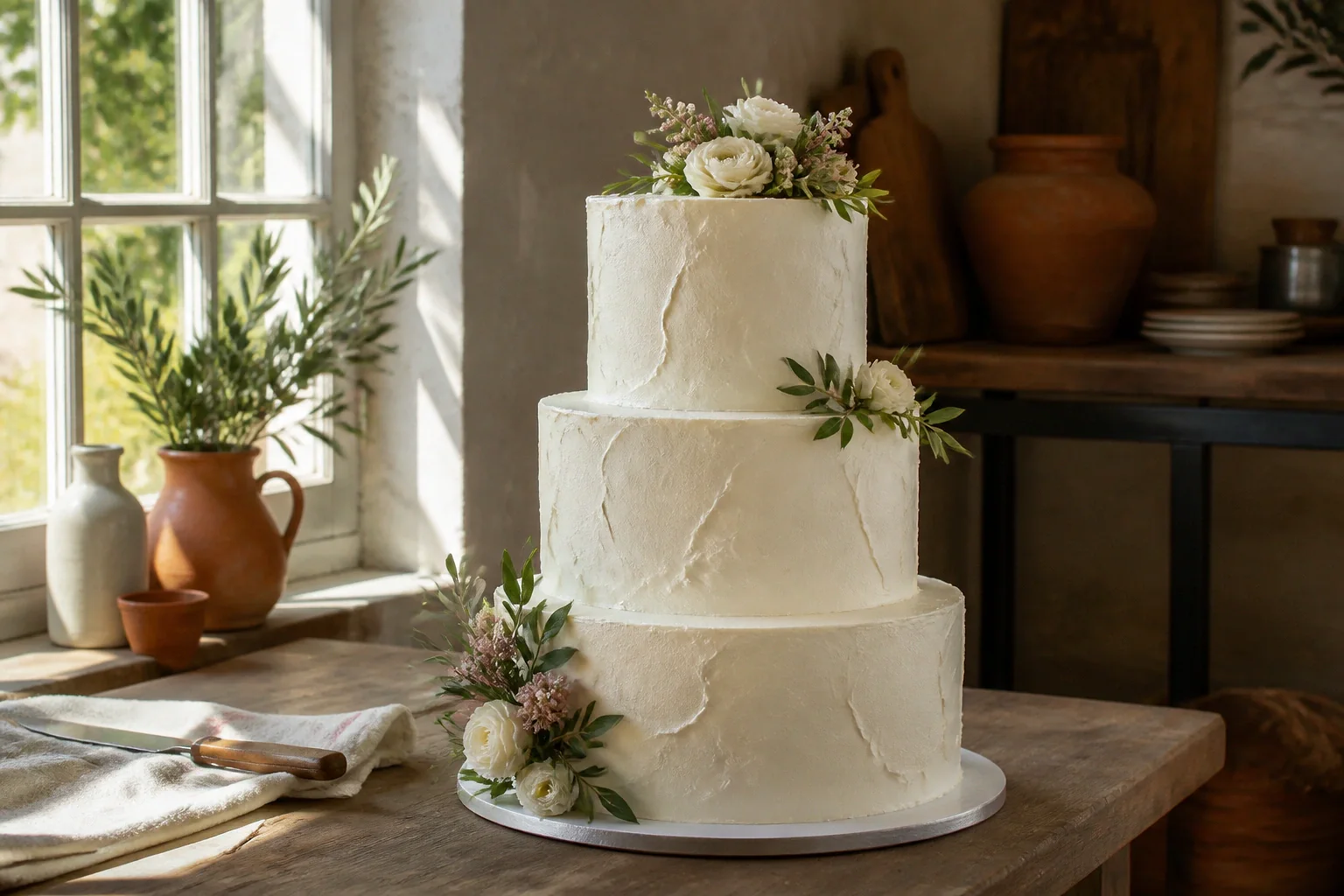 Gâteau de mariage préparé dans un atelier — illustration générée par IA