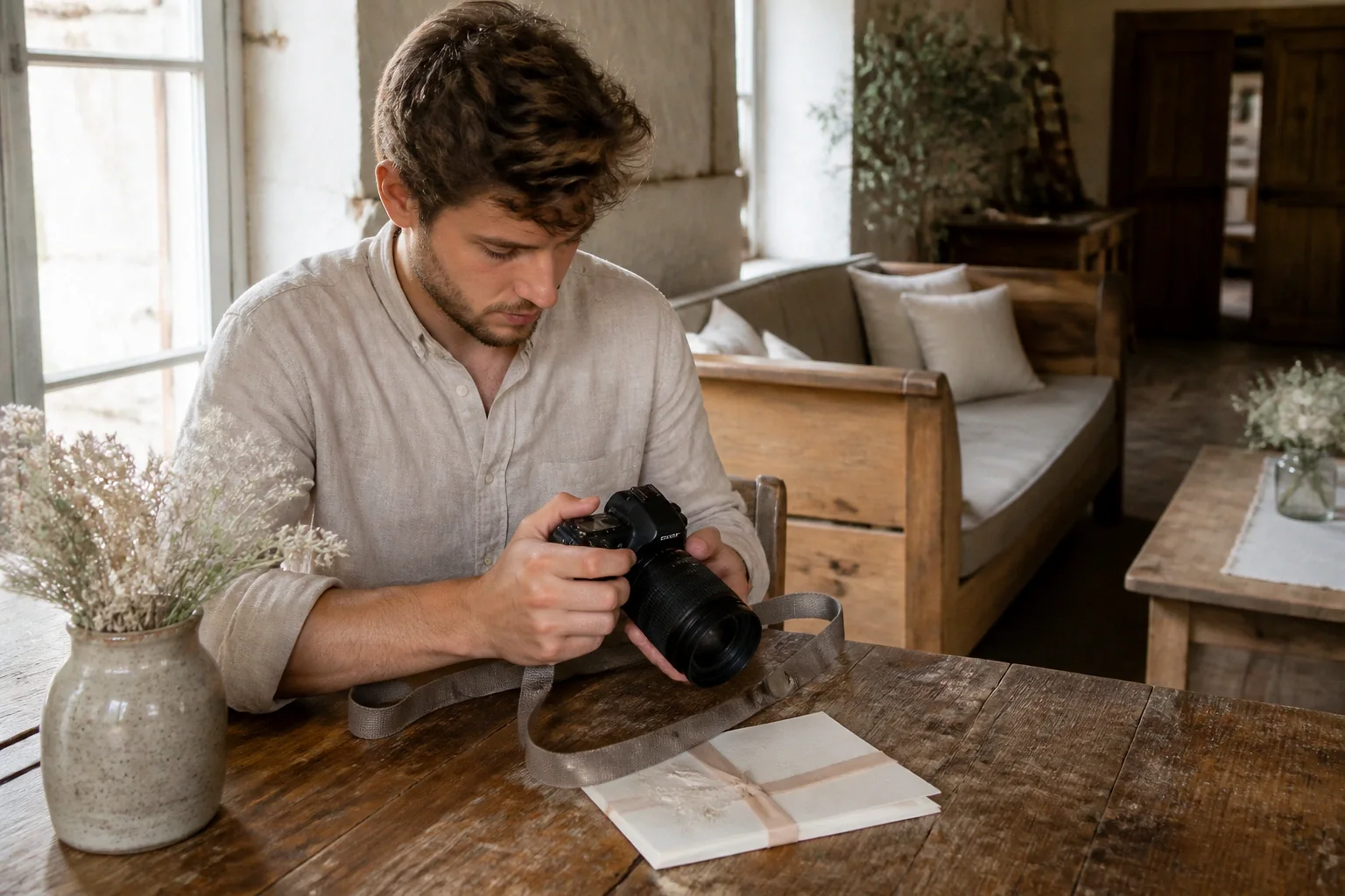 Appareil photo et accessoires de reportage de mariage — illustration générée par IA