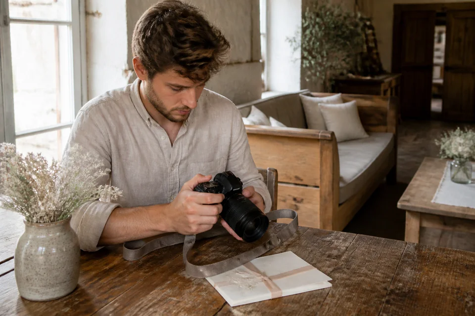 Appareil photo et accessoires de reportage de mariage — illustration générée par IA