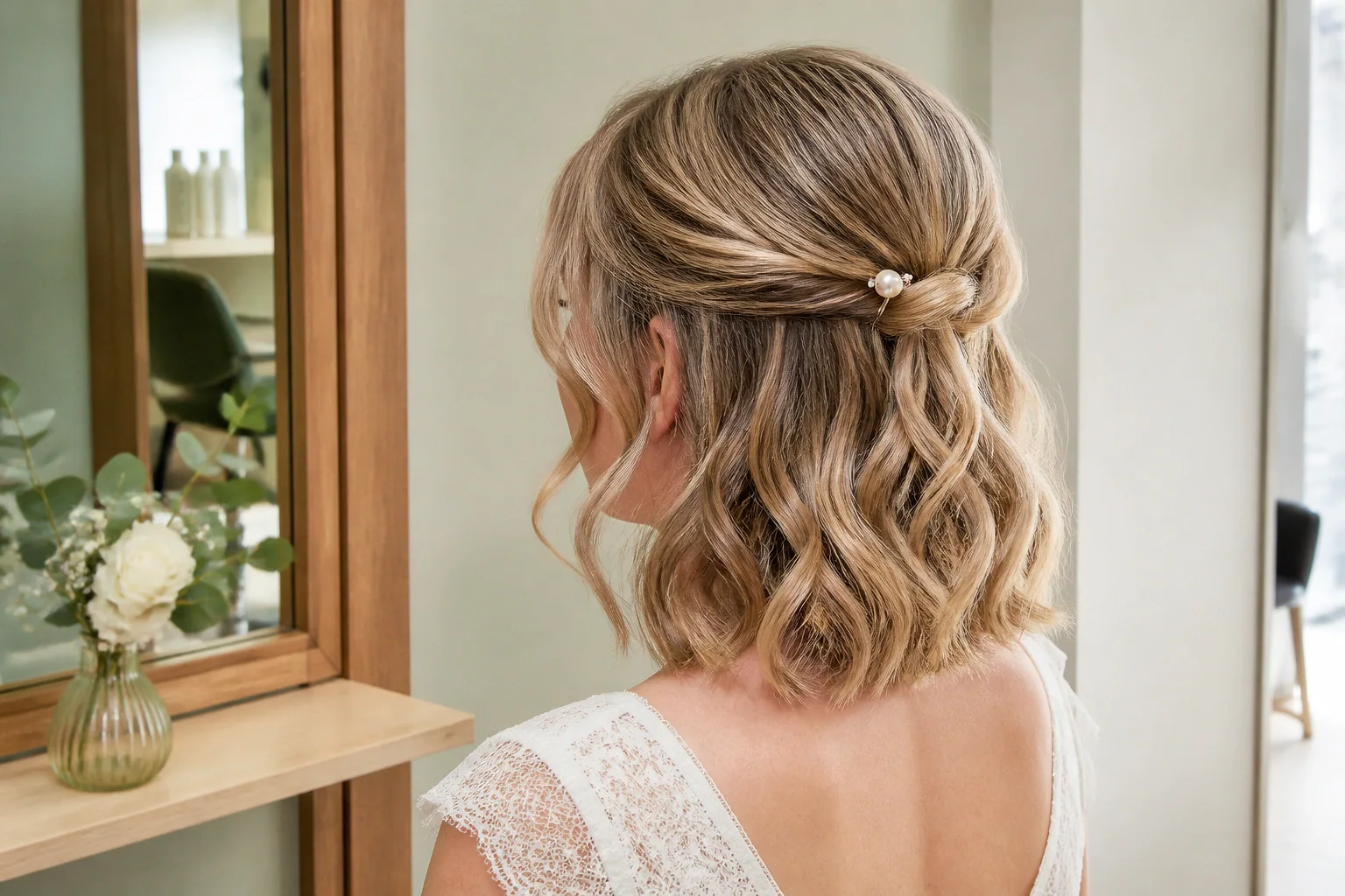 Coiffure de cérémonie vue pendant la préparation — illustration générée par IA