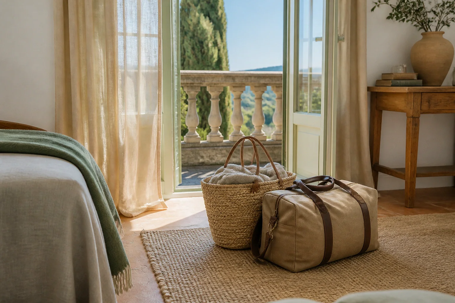 Bagages et hébergement pour un voyage de noces — illustration générée par IA