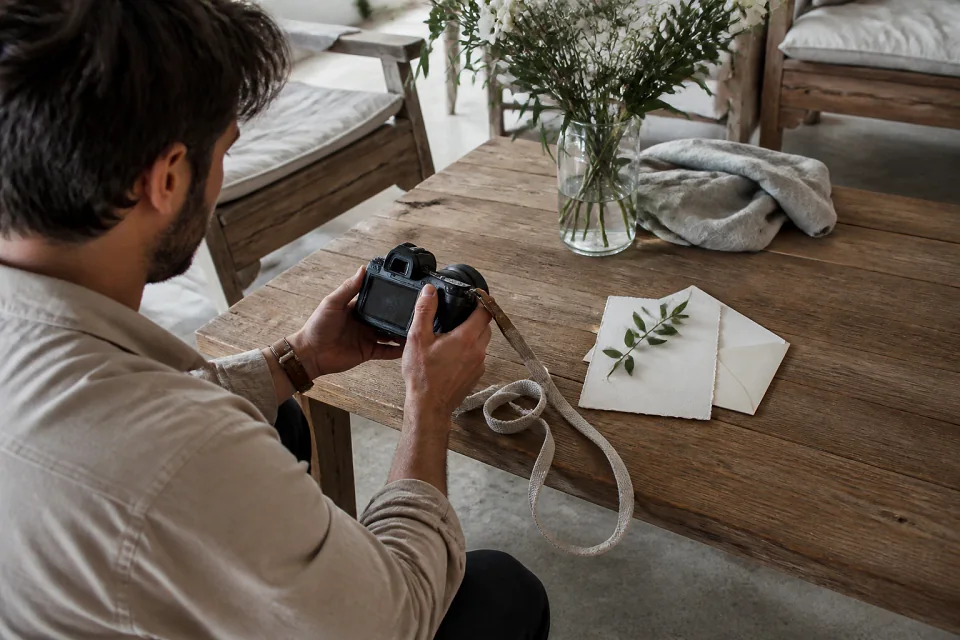 Appareil photo et accessoires de reportage de mariage — illustration générée par IA