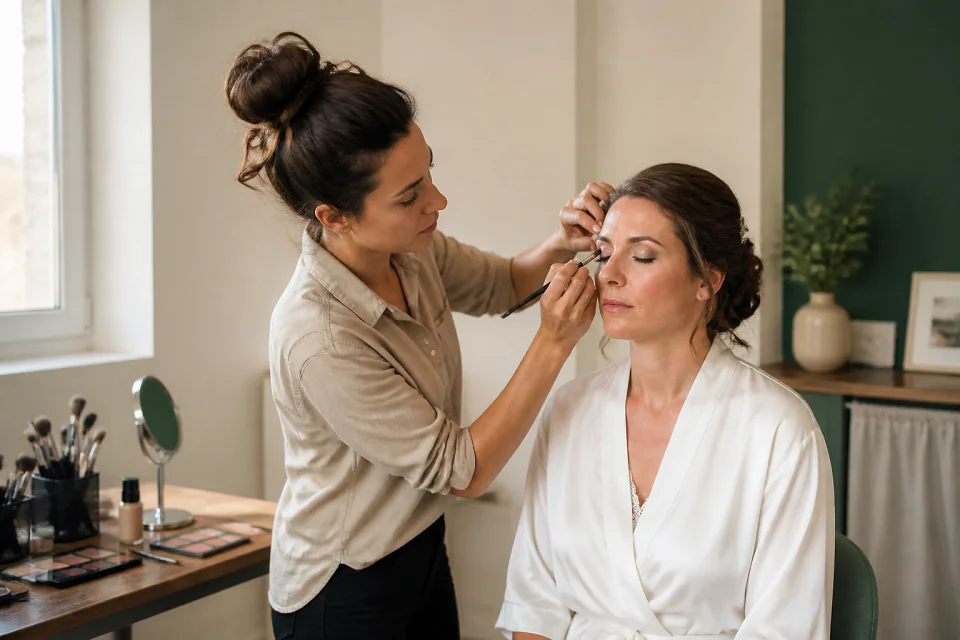 Préparation d’un maquillage de mariage — illustration générée par IA