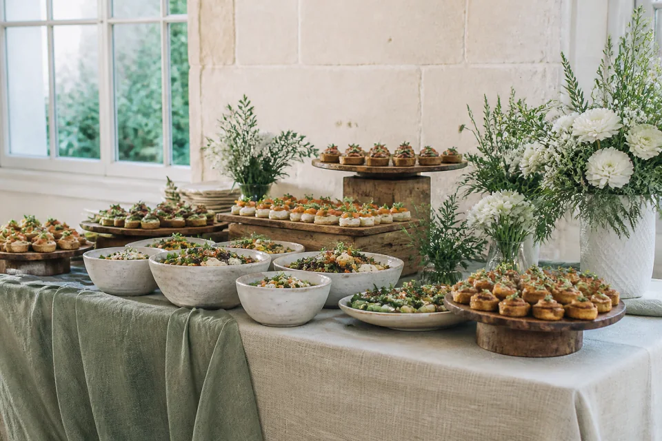 Préparations salées pour un cocktail de mariage — illustration générée par IA