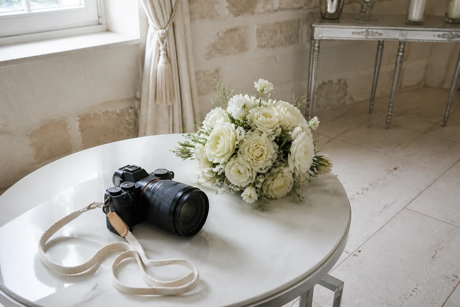 Appareil photo et accessoires de reportage de mariage — illustration générée par IA