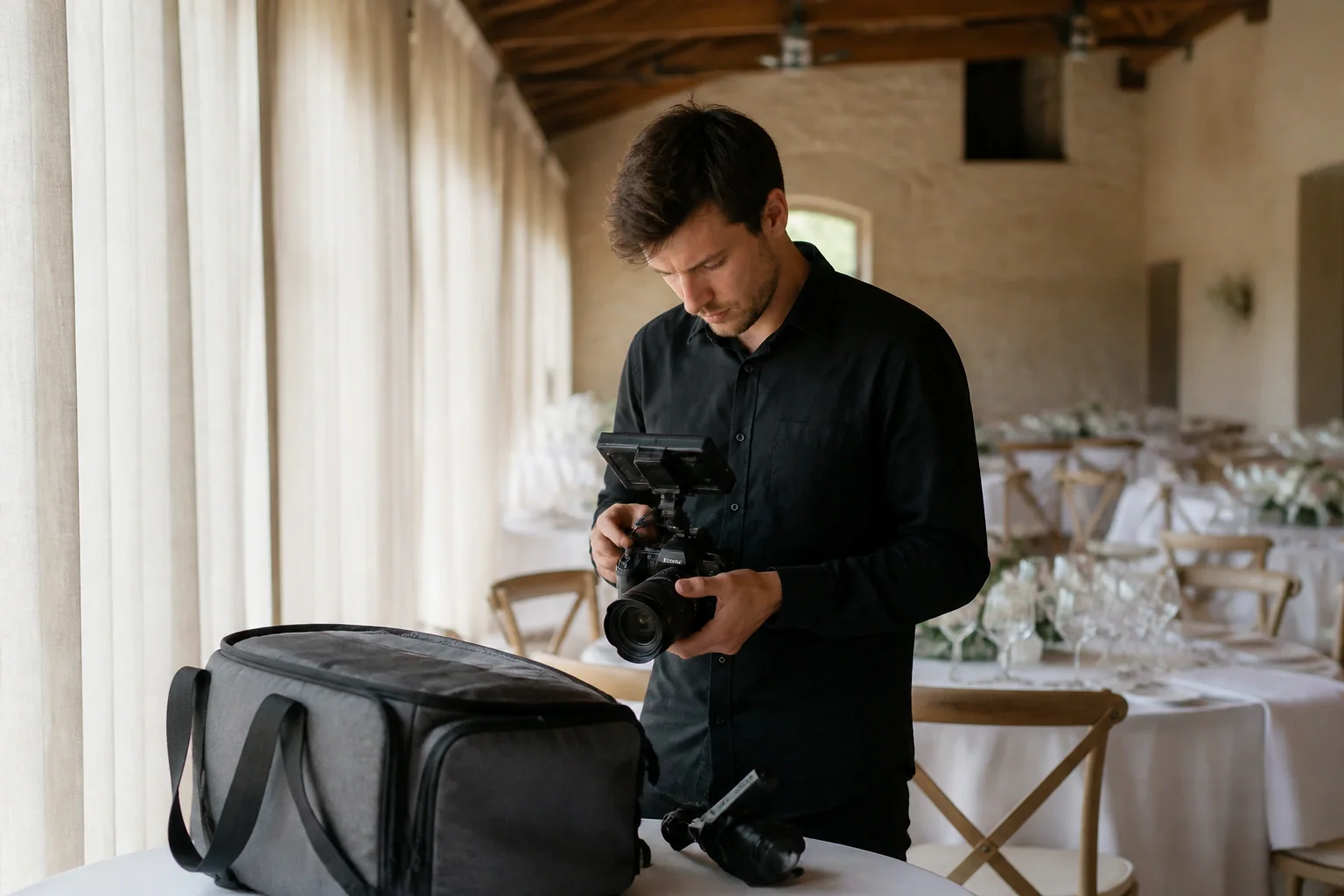 Matériel de tournage pour un film de mariage — illustration générée par IA