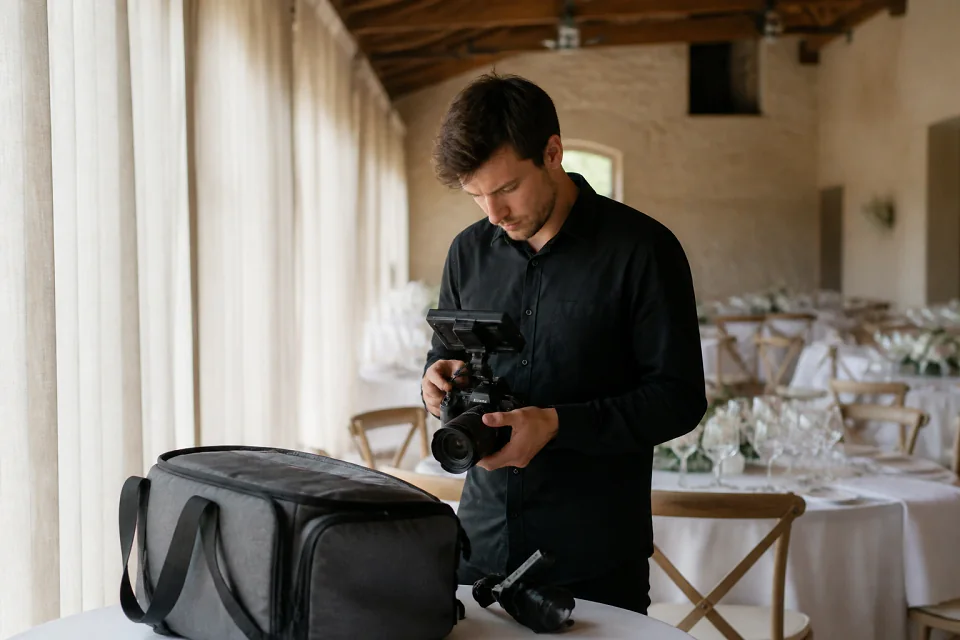 Matériel de tournage pour un film de mariage — illustration générée par IA