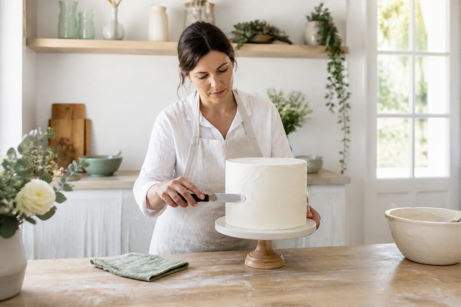 Gâteau de mariage préparé dans un atelier — illustration générée par IA