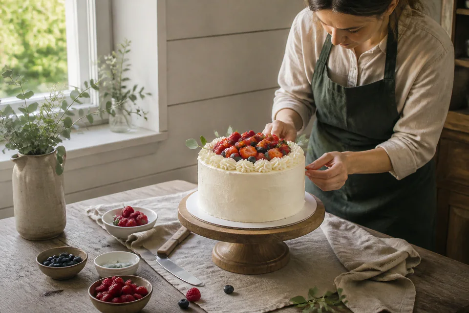 Gâteau de mariage préparé dans un atelier — illustration générée par IA