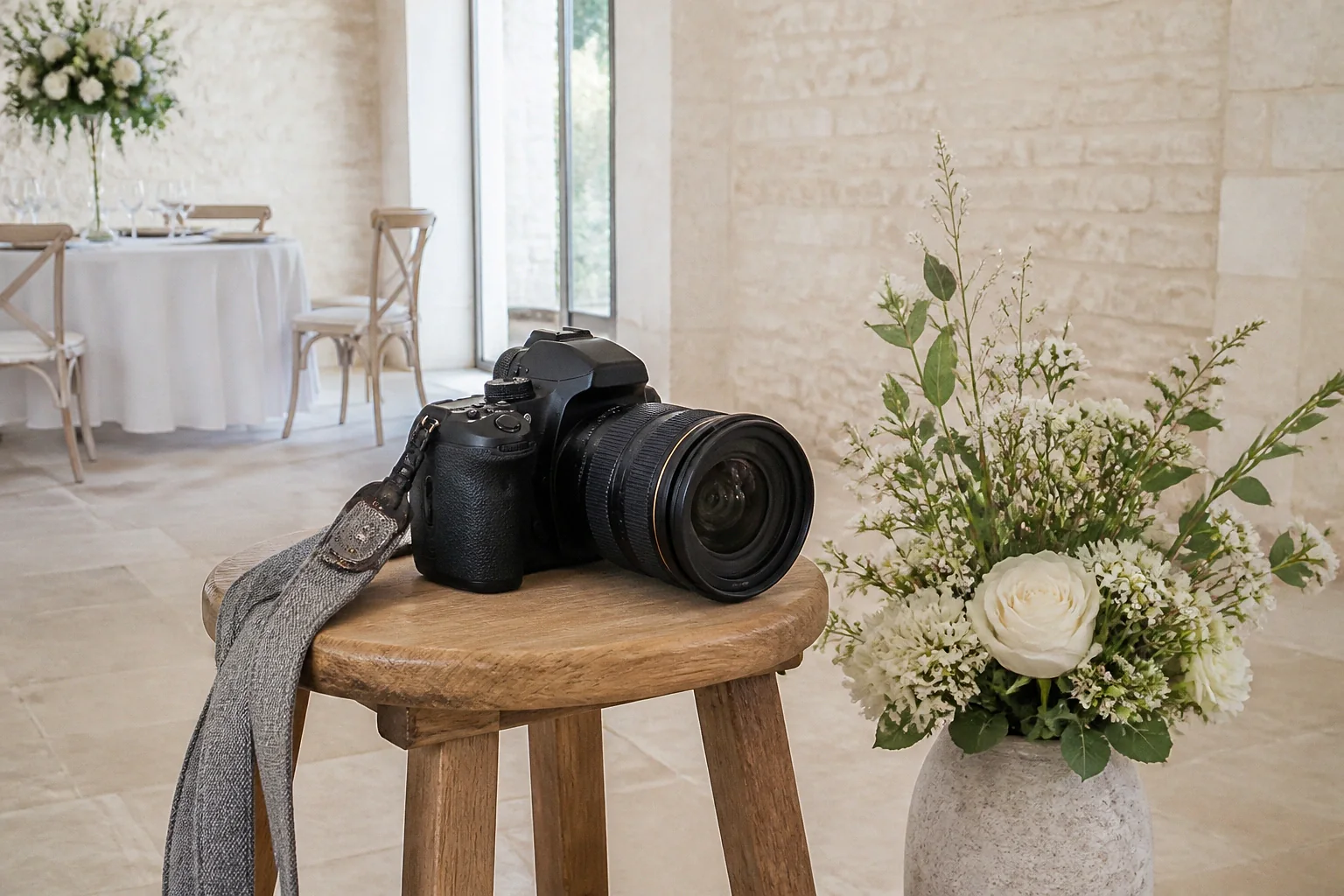 Appareil photo et accessoires de reportage de mariage — illustration générée par IA