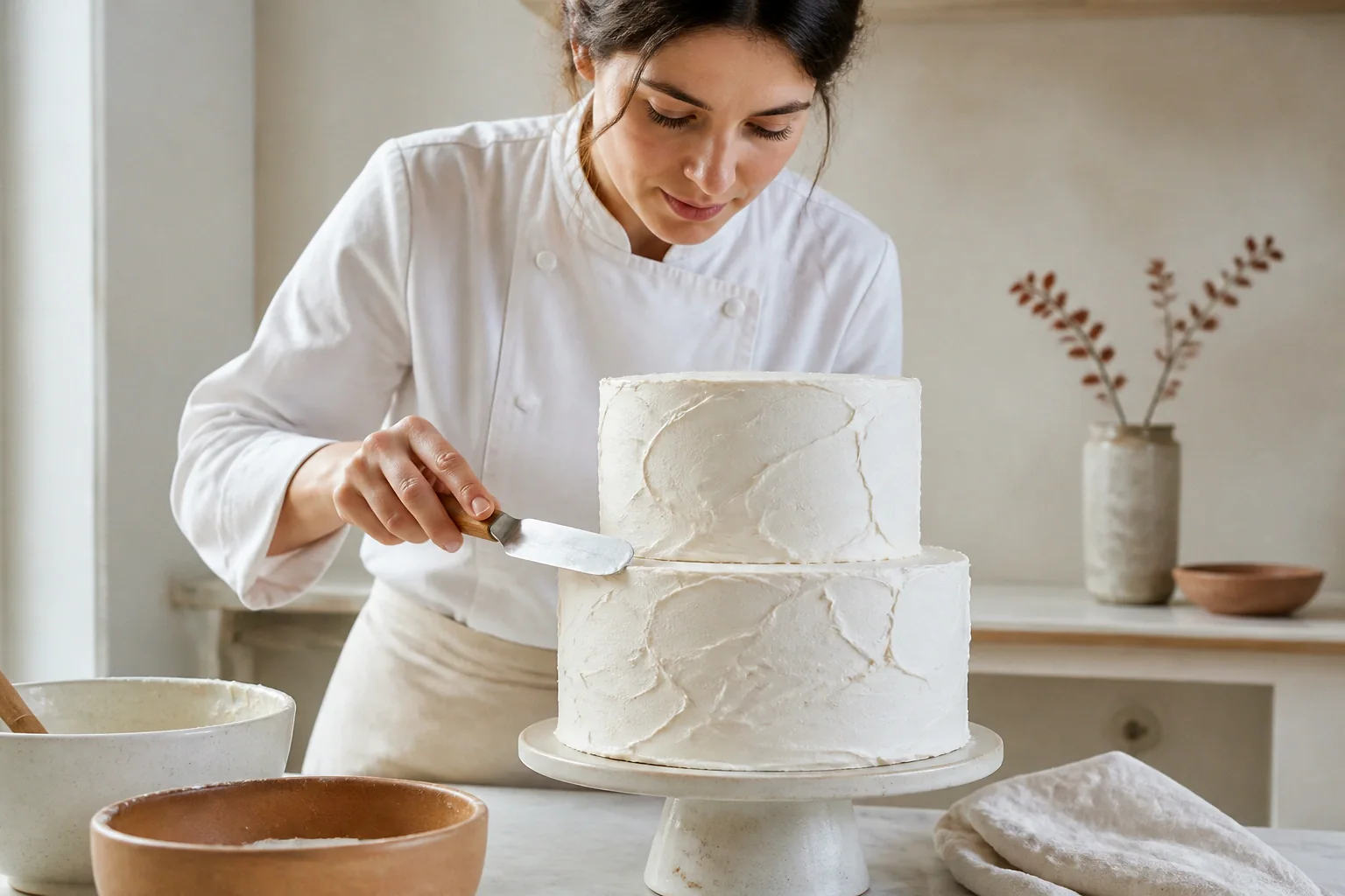 Gâteau de mariage préparé dans un atelier — illustration générée par IA