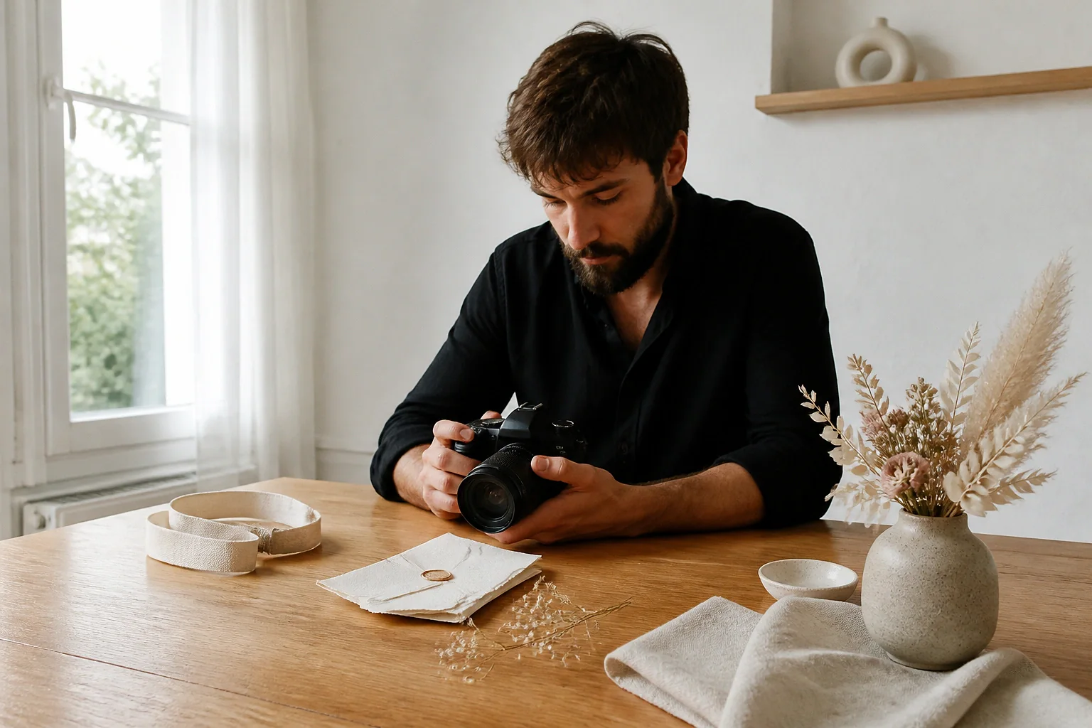 Appareil photo et accessoires de reportage de mariage — illustration générée par IA
