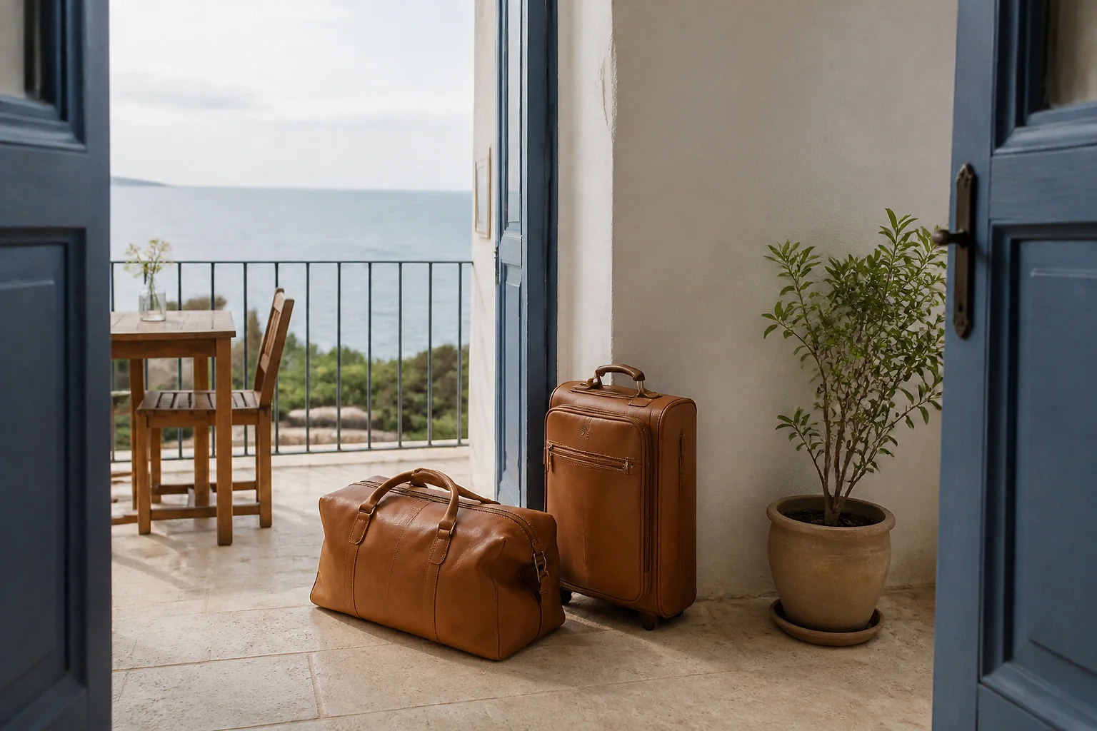 Bagages et hébergement pour un voyage de noces — illustration générée par IA