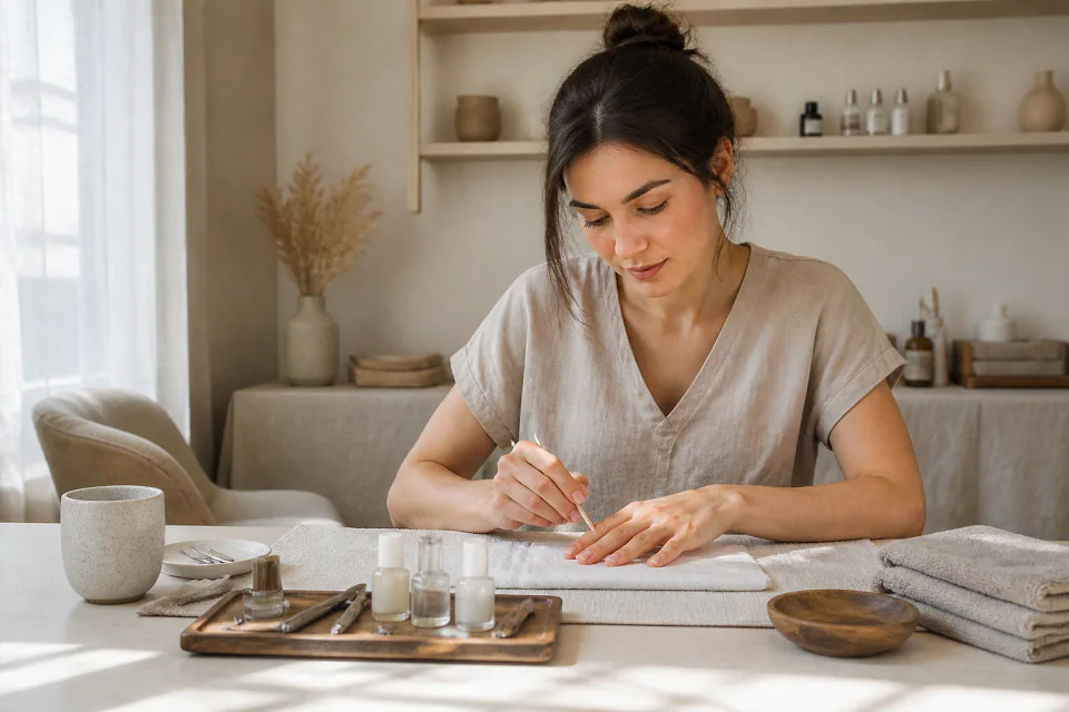 Préparation de soins esthétiques avant un mariage — illustration générée par IA