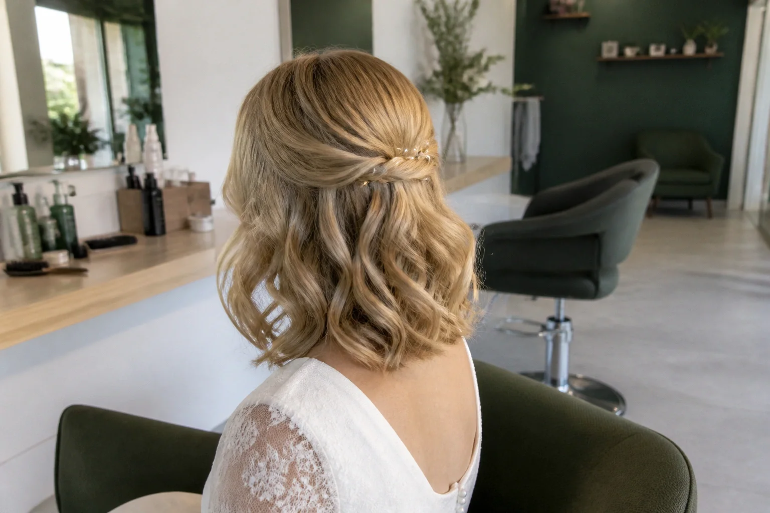 Coiffure de cérémonie vue pendant la préparation — illustration générée par IA