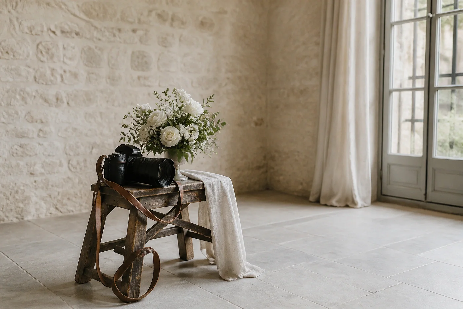 Appareil photo et accessoires de reportage de mariage — illustration générée par IA
