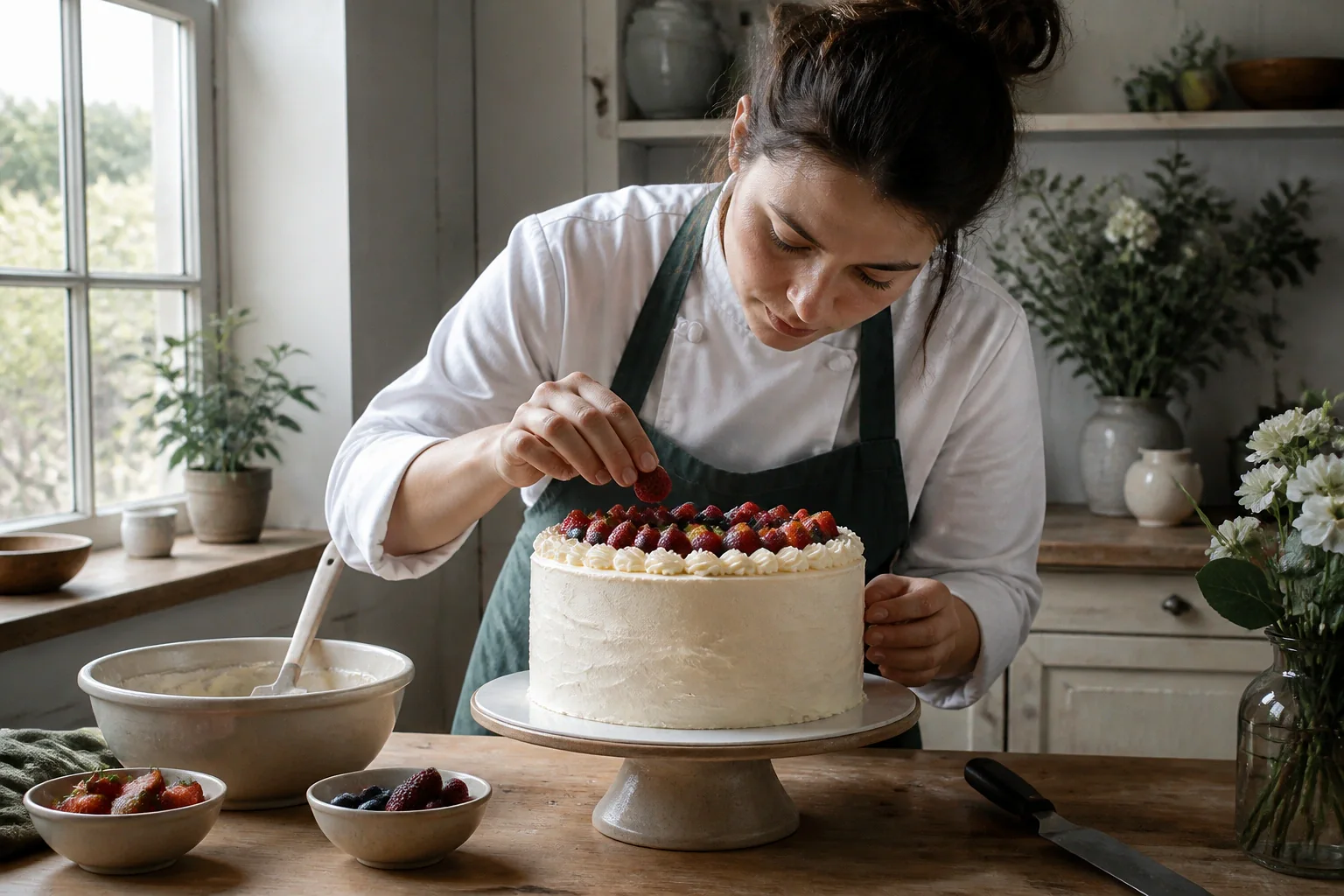 Gâteau de mariage préparé dans un atelier — illustration générée par IA