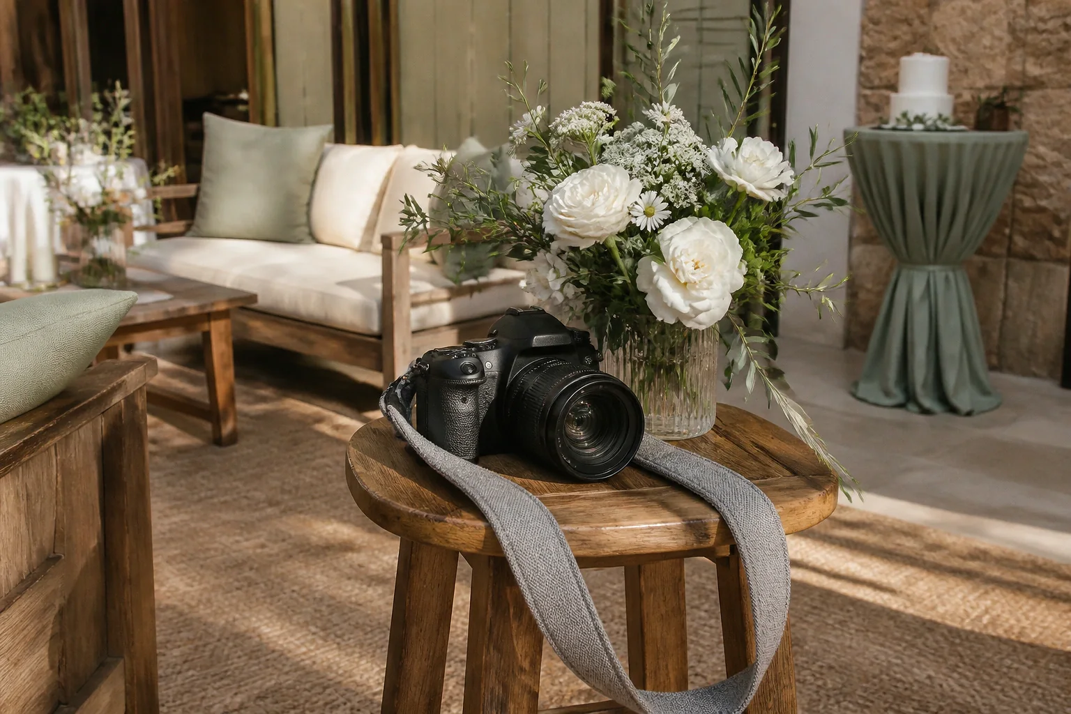 Appareil photo et accessoires de reportage de mariage — illustration générée par IA