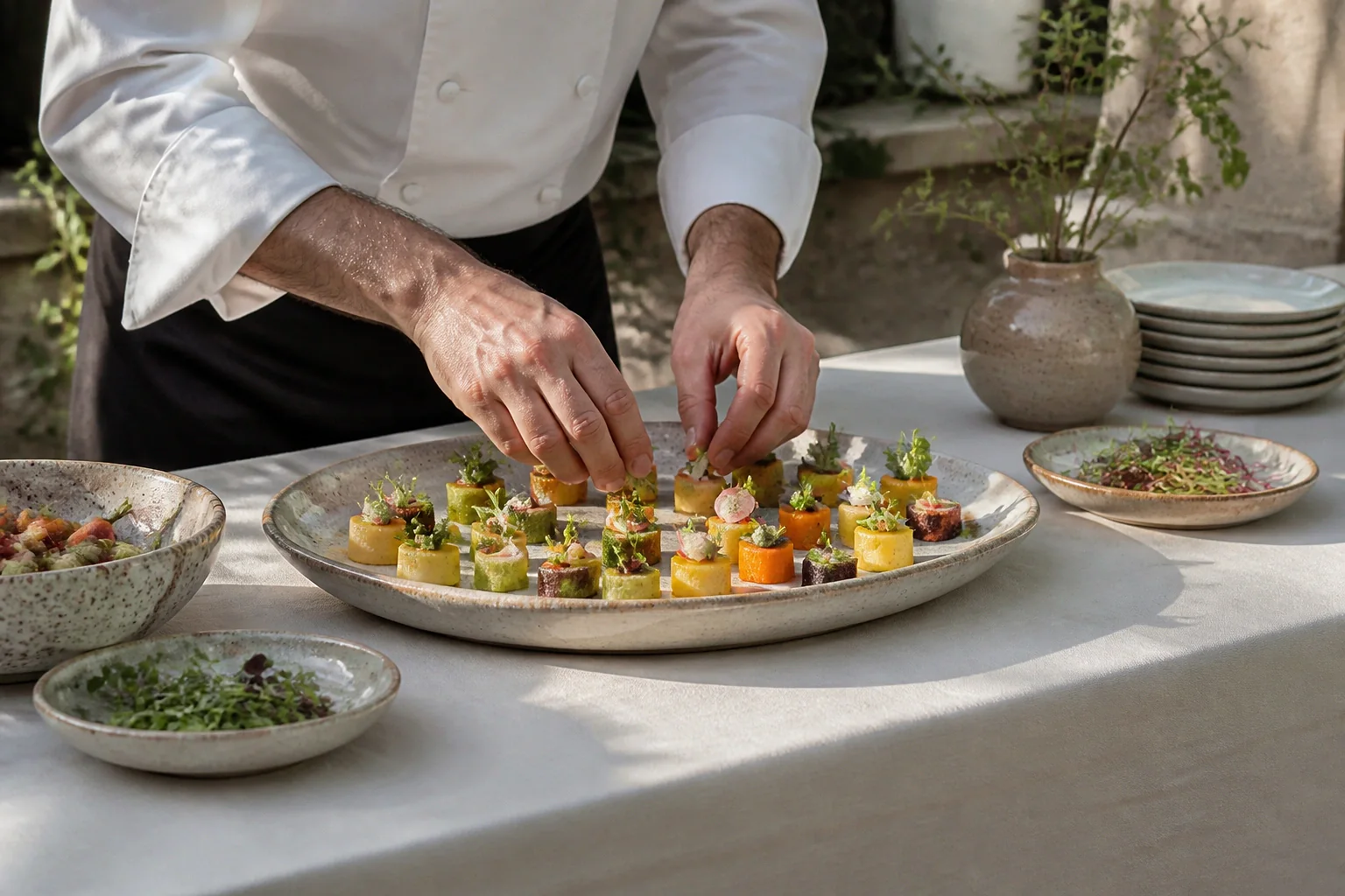 Préparations salées pour un cocktail de mariage — illustration générée par IA