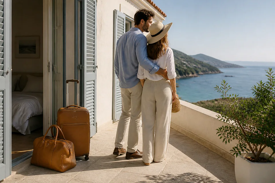 Bagages et hébergement pour un voyage de noces — illustration générée par IA