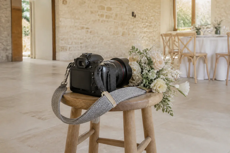 Appareil photo et accessoires de reportage de mariage — illustration générée par IA