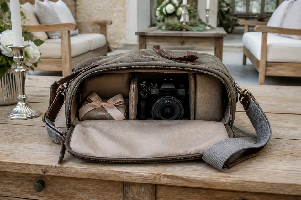 Appareil photo et accessoires de reportage de mariage — illustration générée par IA