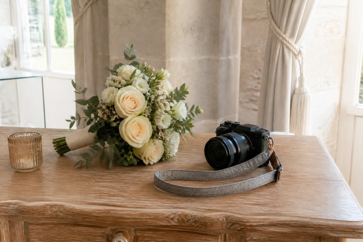 Appareil photo et accessoires de reportage de mariage — illustration générée par IA